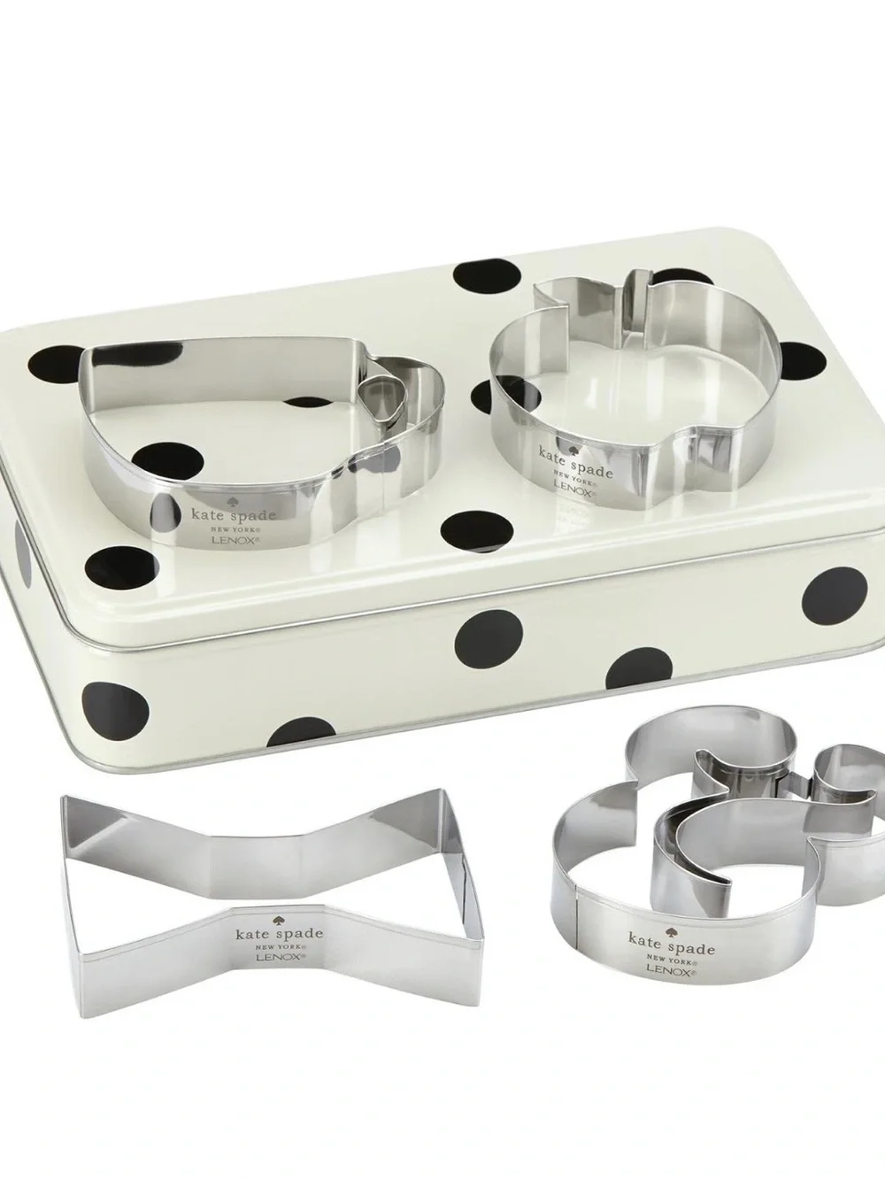 Kate Spade Cookie Cutters with Polka Dot Storage Tin NWT